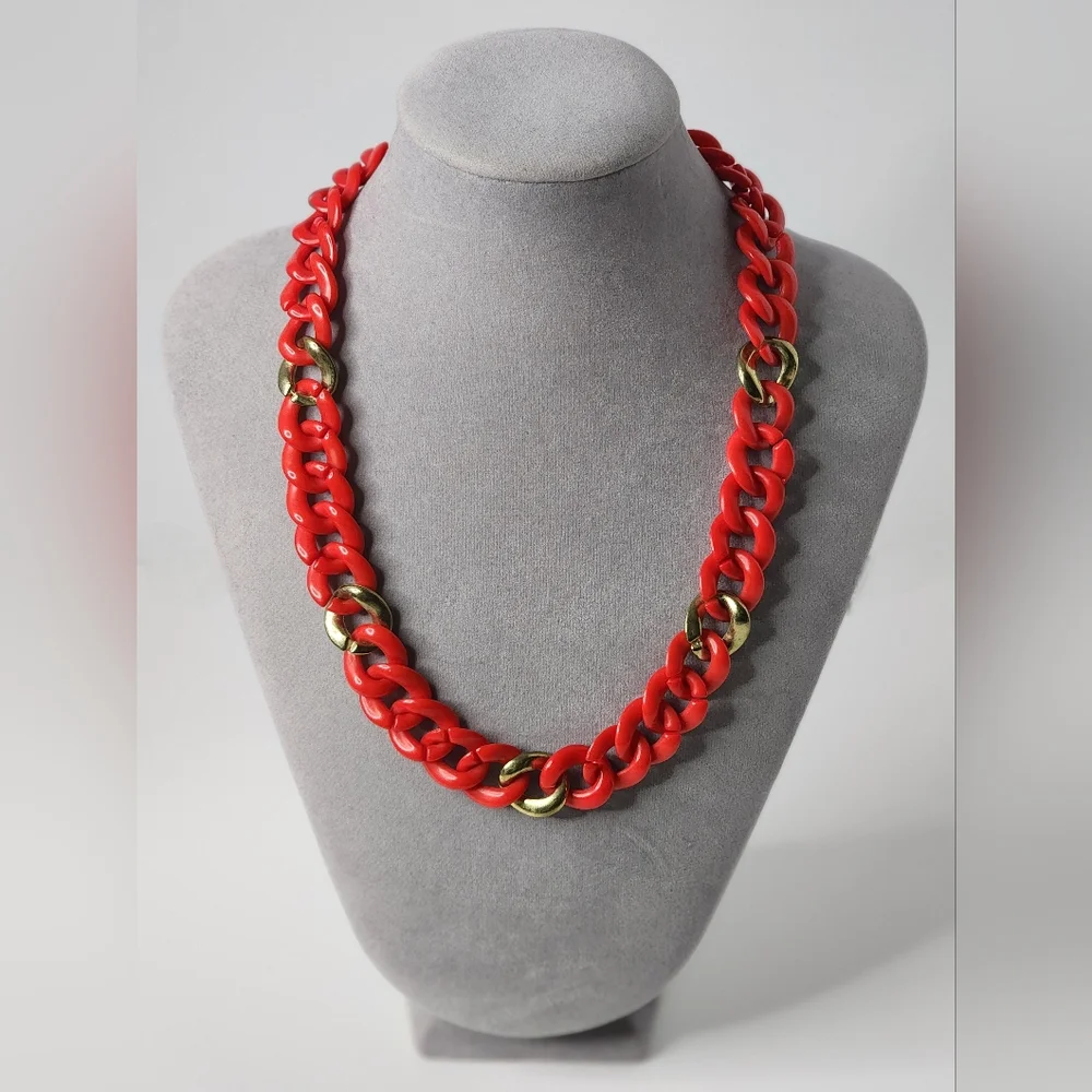 Vintage Red & Goldtone Acrylic Chunky Chain